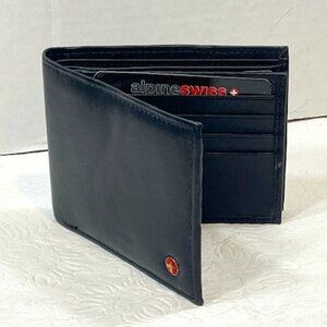 Alpine Swiss Black Soft Leather Bifold Wallet Made in India